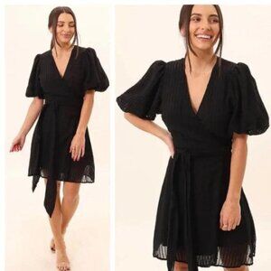 New! Minkpink Lylah puff sleeve Wrap Mini Dress black nwt 30312